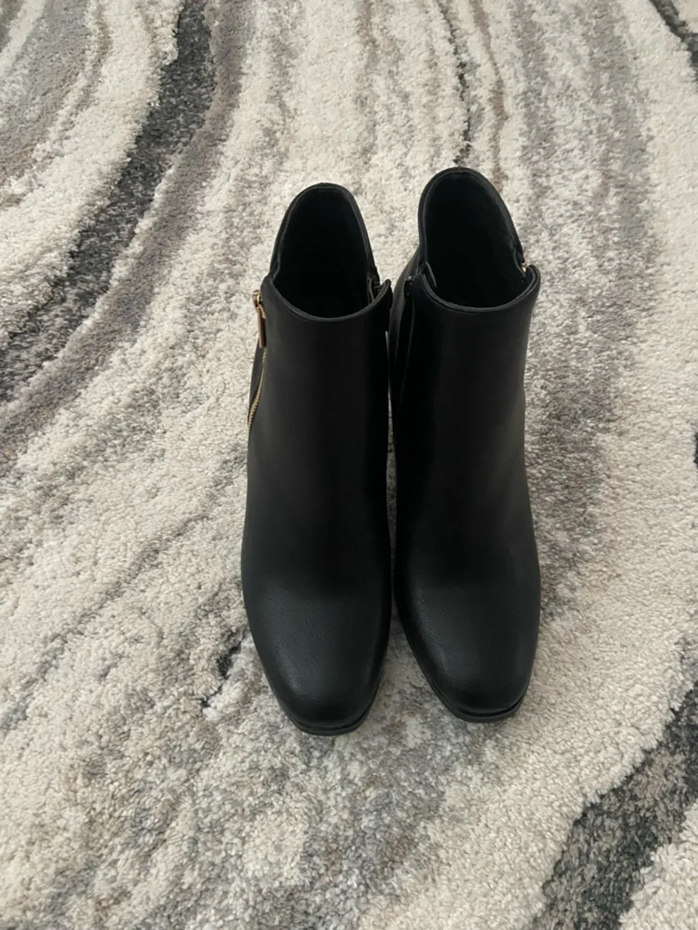 Classic Black Ankle Booties with Gold Zip Accent - Picture 2 of 12